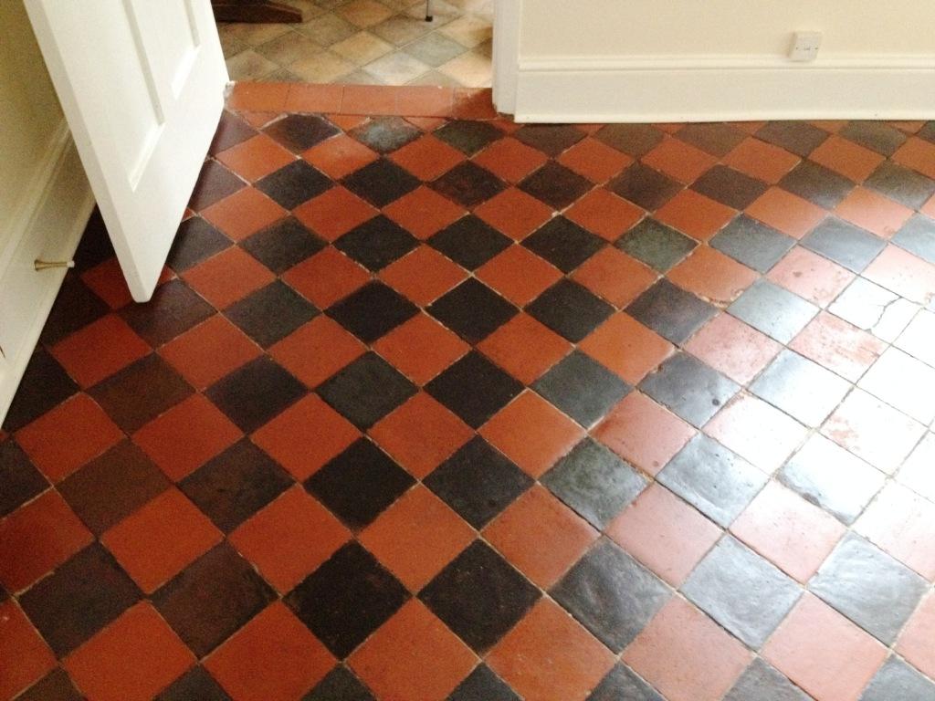 Black and Red Quarry Tiled Dining Room After Sealing in Shrewsbury