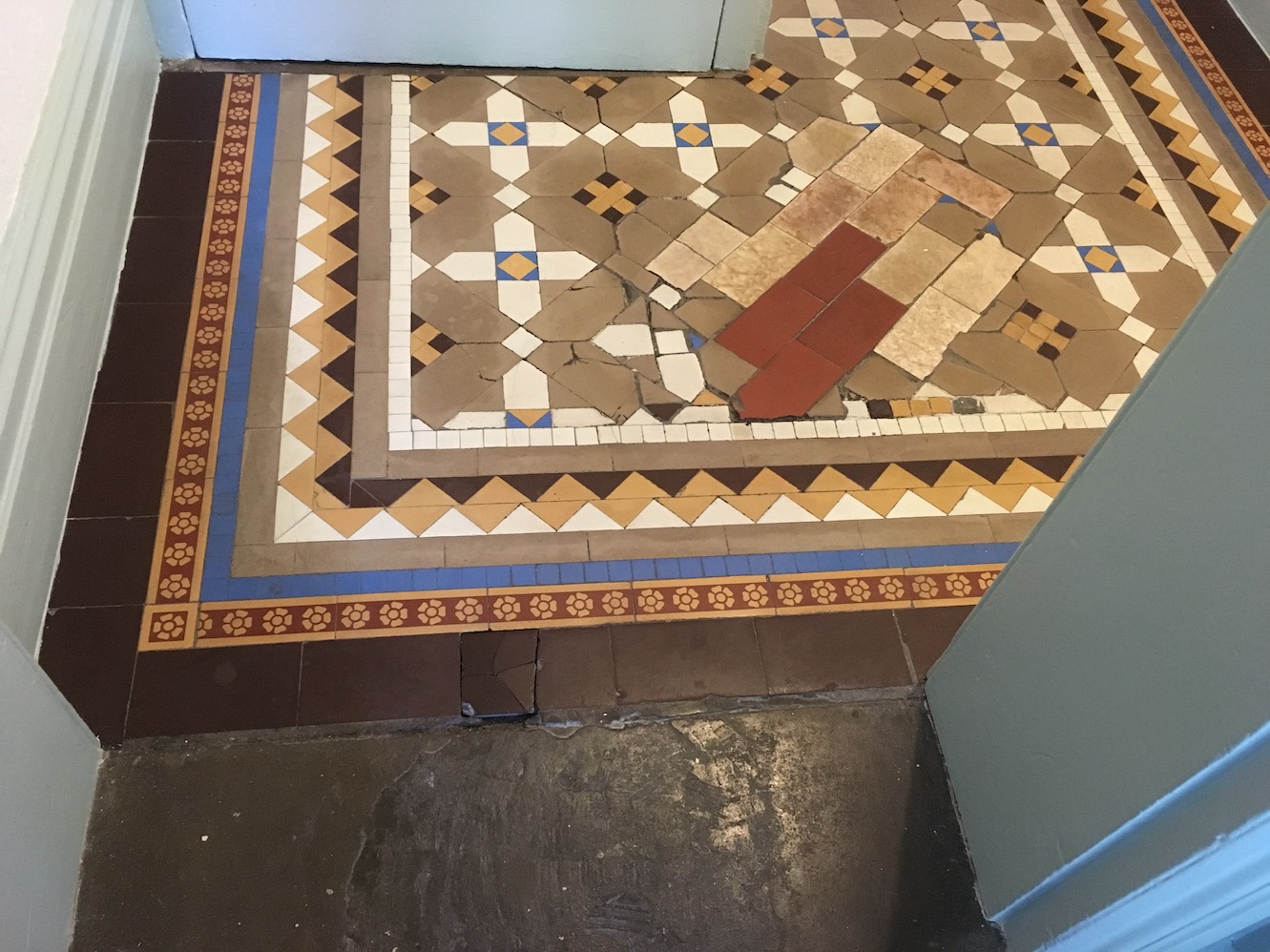 Victorian Tiled Floor Before Cleaning Oswestry