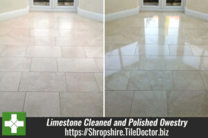 Limestone Tiled Floor Cleaned and Polished in Owestry