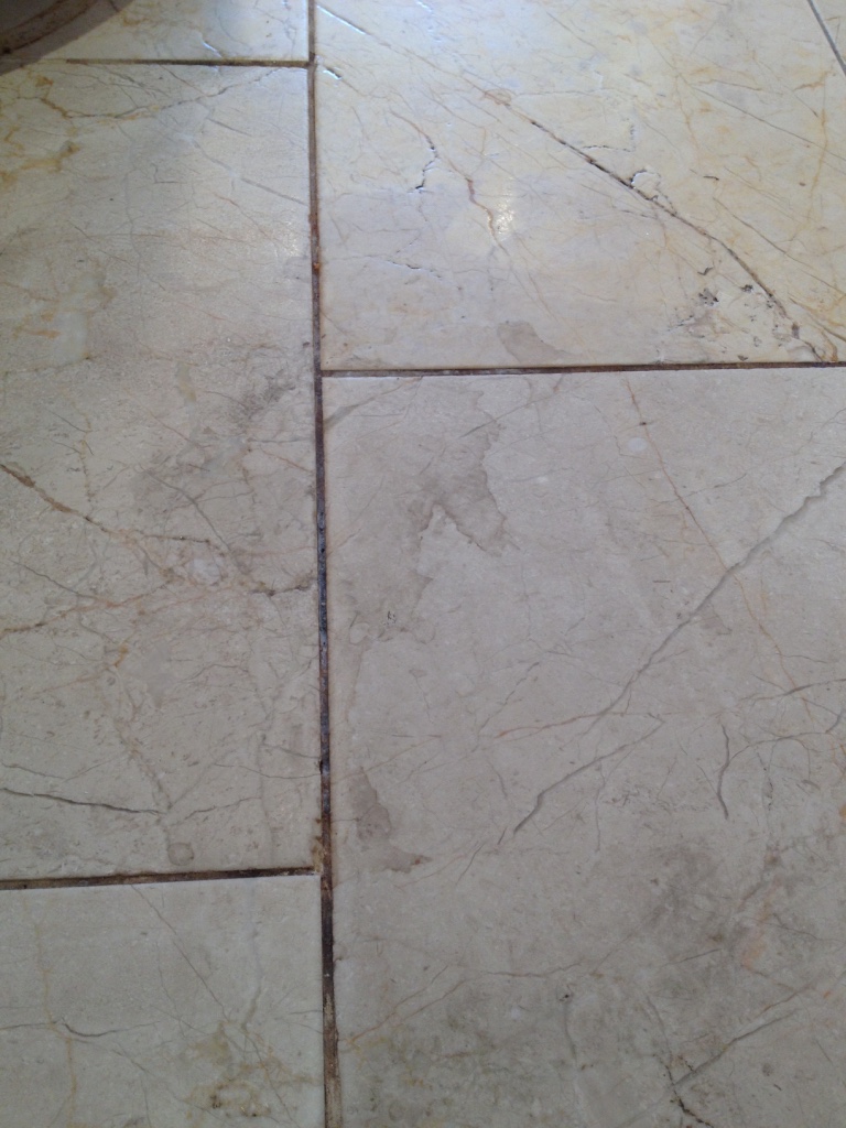 Marble tiled floor before restoration in Albrighton