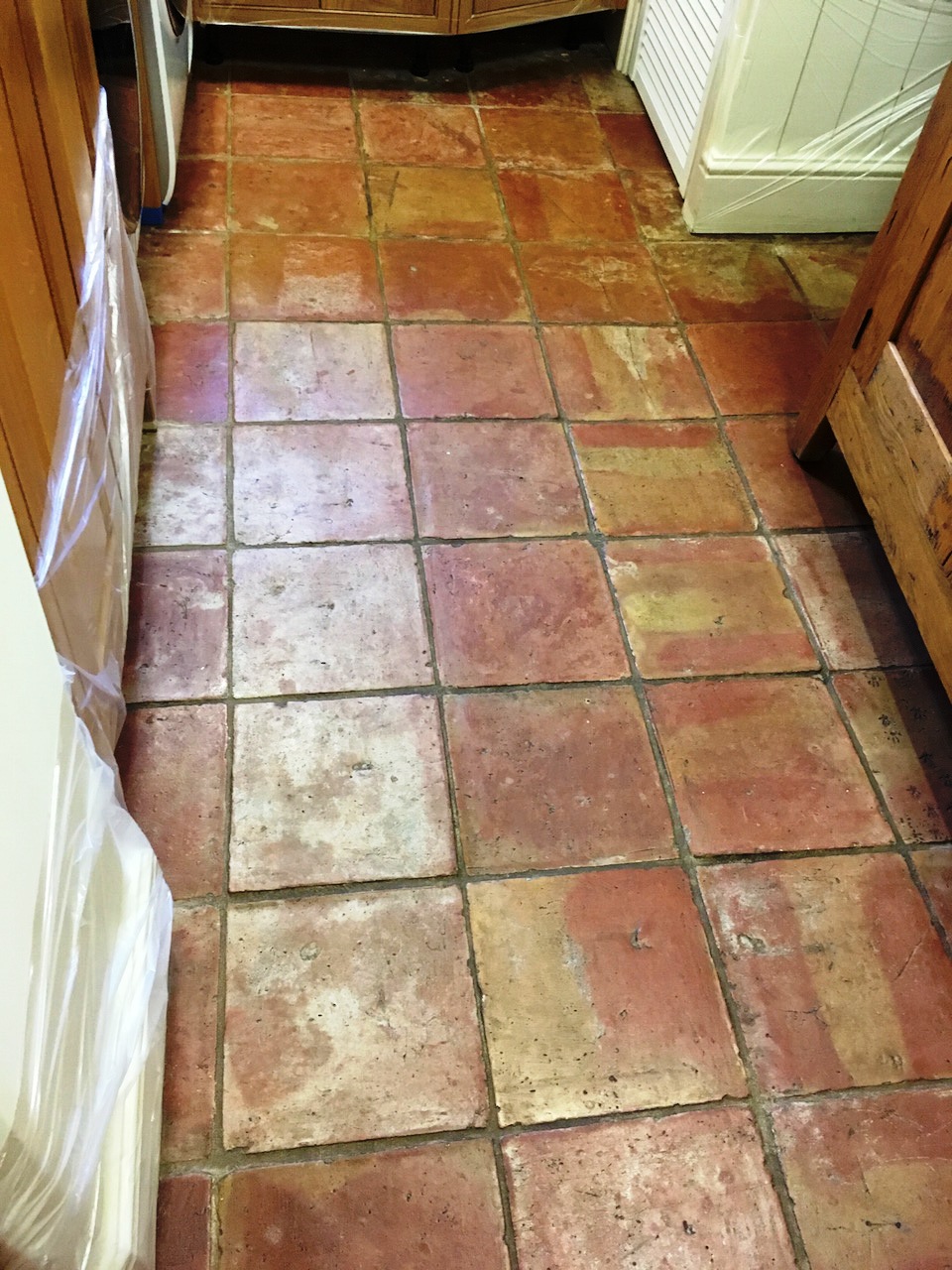 Mexican Terracotta Tiled Floor Before Cleaning Shrewsbury