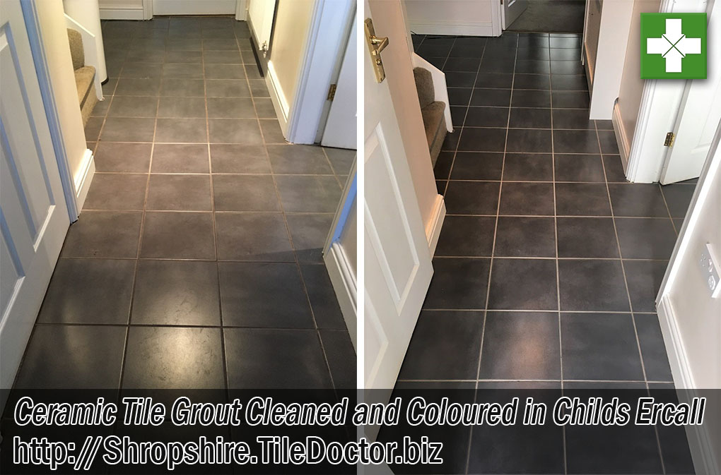 Ceramic Tile Grout Before and After Cleaning and Colouring Childs Ercall