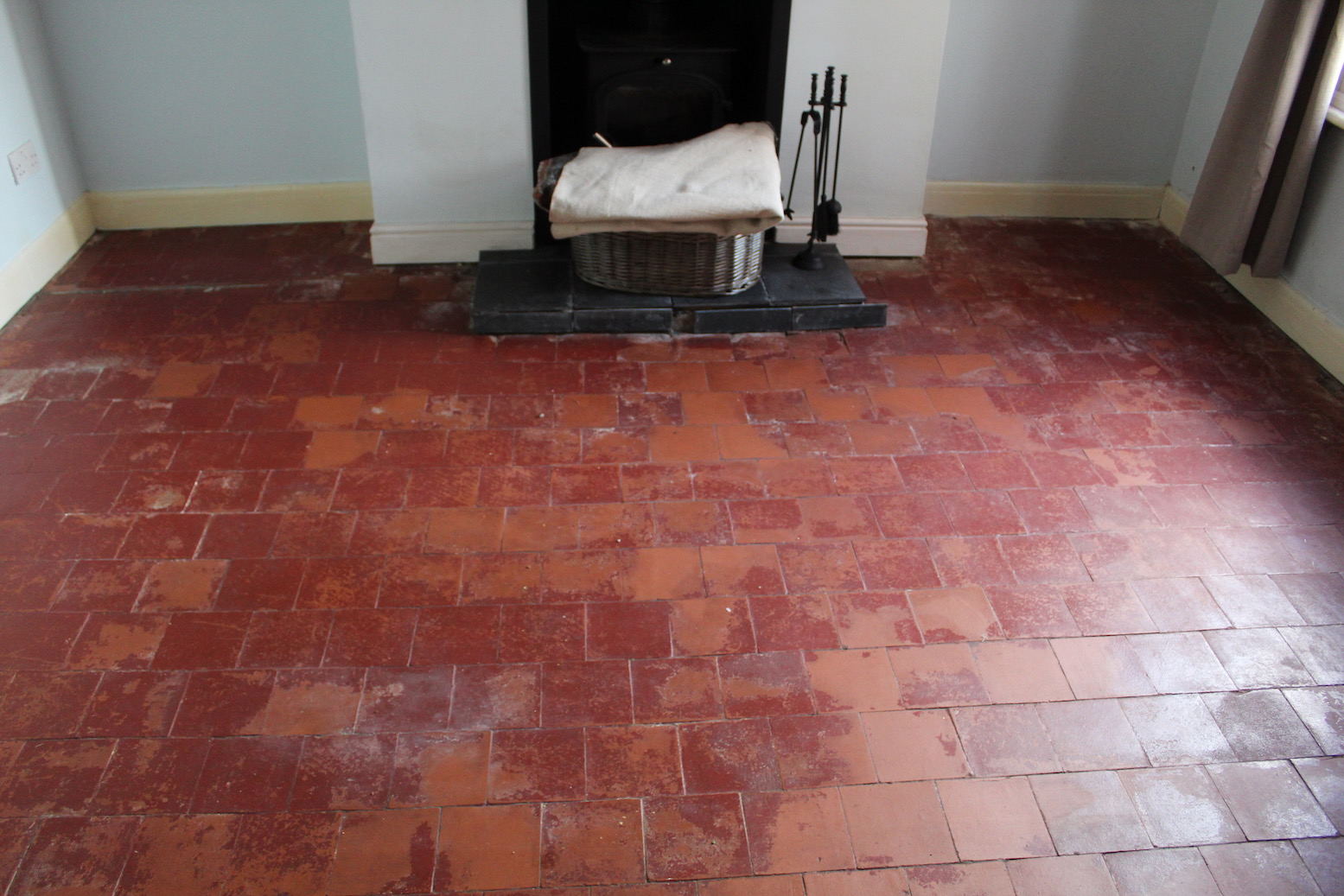 Painted Quarry Tile Floor Before Restoration Bayston Hill