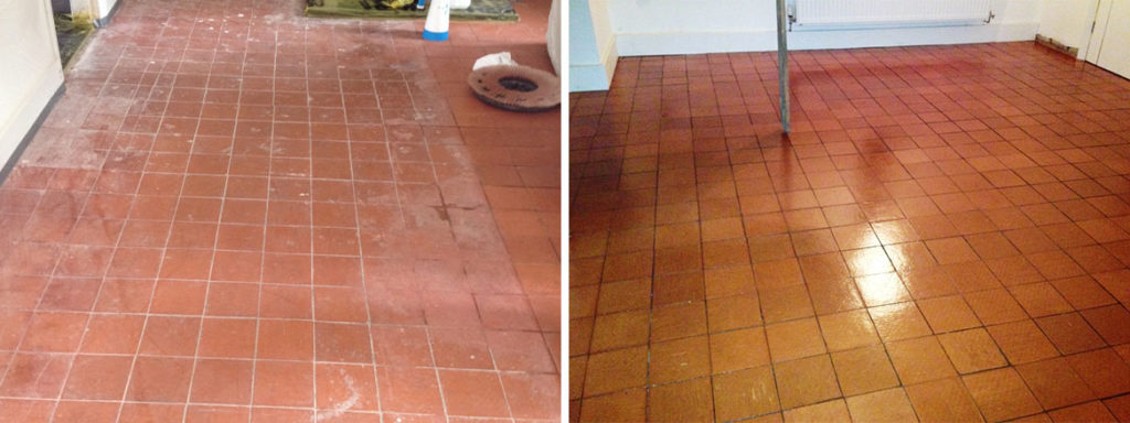 Modern Quarry Tiled Floor in Nesscliffe Before and After Cleaning